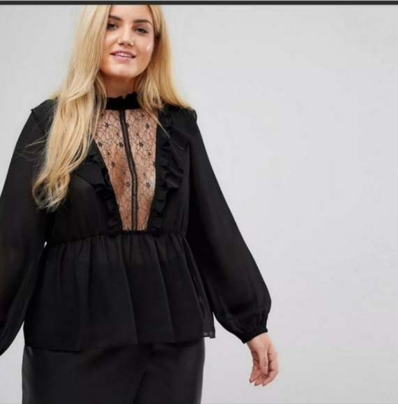 🍂🍁NWOT ASOS ALICE&YOU 20USHigh Neck Smock Top With Lace Insert - Picture 1 of 5